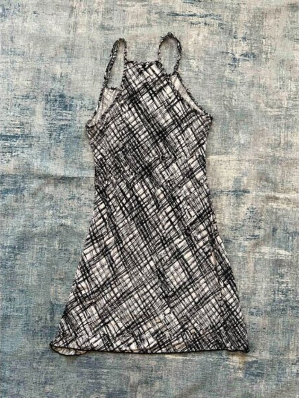 Black White Cross Hatch Print Sun Dress XL - Picture 5 of 11